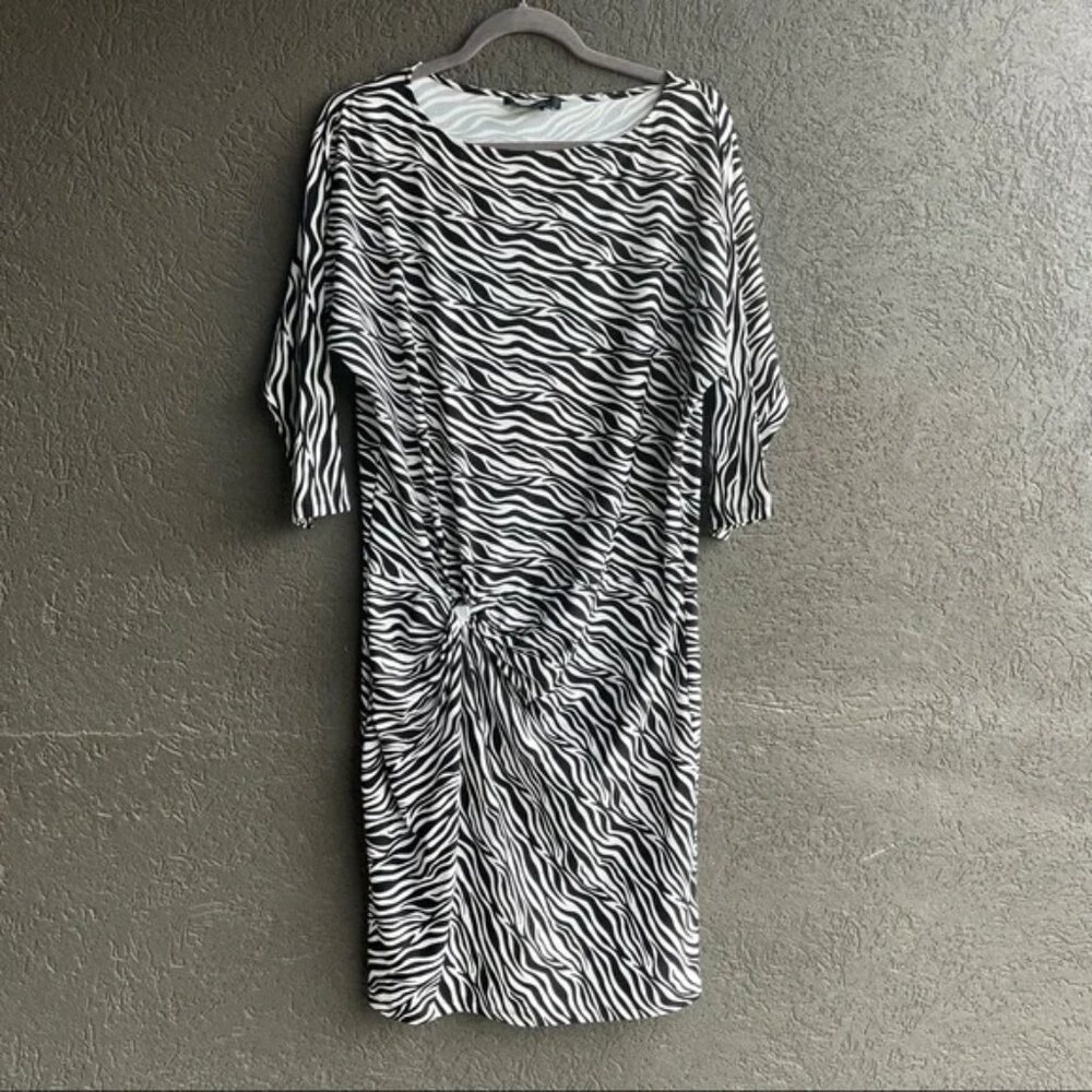 BCBGMaxAzria Zebra Print Cinched Waist Dress Size Large